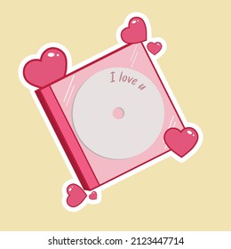 Aufkleber CD CD CD CD Compact Disc love valentine valentines Day Vektor 90's, for social media and print 