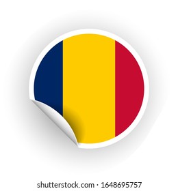 Sticker of Chad flag with peel off corner isolated on white background. Paper banner or circle curl label sticker with flip edge. Vector color post note for advertising design