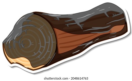 Sticker charcoal wooden log on white background illustration