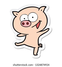 sticker of a cheerful dancing pig cartoon
