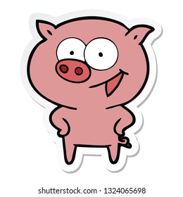 sticker of a cheerful pig cartoon