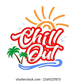 Sticker Chill out on the beach summer holiday. Vector template on transparent background