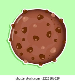 Sticker chocolate cookies character. Vector hand drawn cartoon kawaii character illustration icon. Isolated on green background. Chocolate cookies character concept