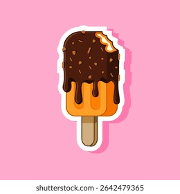 Sticker of Chocolate Dipped Popsicle with a Bite Vector Illustration Cartoon Design