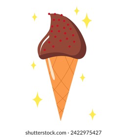 Sticker of chocolate element of colorful set. This beautifully designed ice cream complete with a cute cartoon twist and set against a white background. Vector illustration.