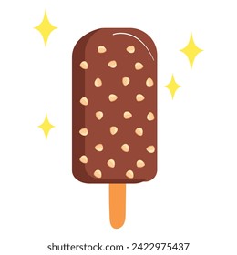 Pegatina de elemento de chocolate de colorido conjunto. Esta deliciosa ilustración de helado de chocolate con dibujos animados en un fondo blanco es simplemente encantadora. Ilustración vectorial.