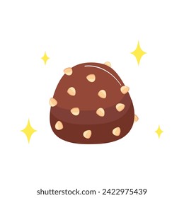 Sticker of chocolate element of colorful set. This charming chocolate candy brought to life with a whimsical cartoon design against a soothing white background. Vector illustration.