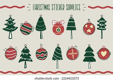 Pegatina con vectores de forma de bombilla y árbol de Navidad