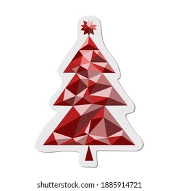 Sticker. Christmas tree with a star. Template for greeting cards, prints, clothes. Polygonal graphics. 3D rendering. Vector illustration.
