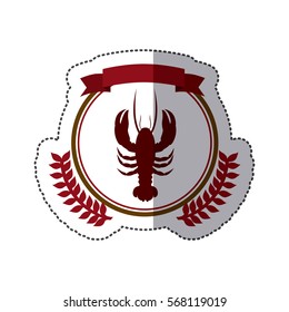 sticker circular border with crown branch with lobster and label