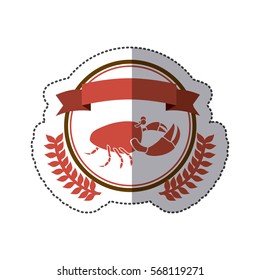 sticker circular border with crown branch with crab and label