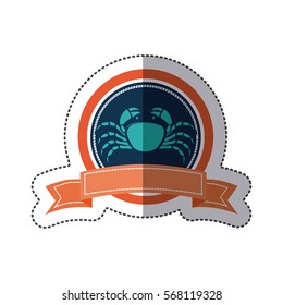 sticker circular borders with crown branch with crayfish and label