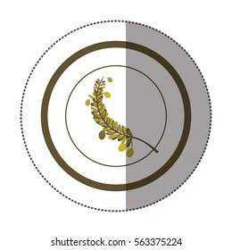sticker circular with branch with multiple leaves