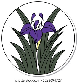 Sticker circular hanafuda iris, Moriwaka, Satsuki, May, iris dregs