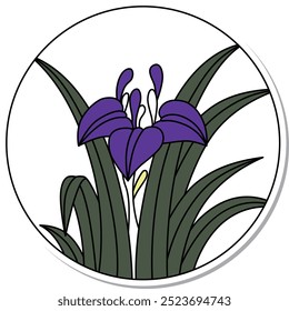 Sticker circular hanafuda iris, Moriwaka, Satsuki, May, iris dregs