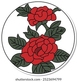 Sticker circular hanafuda, Minazuki, peony, June, peony dregs