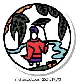 Sticker circular mini hanafuda Shimotsuki Tochi November Michikaze Ono Tochi and Michikaze