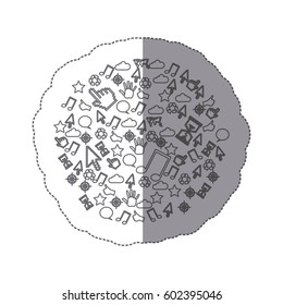 sticker circular pattern monochrome communication tech elements vector illustration