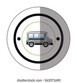 sticker with circular shape with colorful mini bus