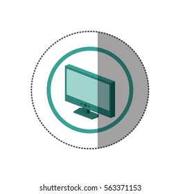 sticker with circular shape of colorful tech screen computer