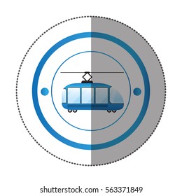 sticker with circular shape with colorful trolley car