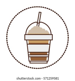 sticker circular shape with glass disposable of cappuccino with Skinny drinks