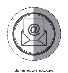 sticker circular shape with silhouette envelope with mailing sheet and at sign