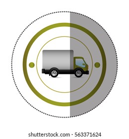 sticker with circular shape with truck and wagon