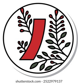 Adesivo circular simples hanafuda, Bunzuki, Hagi, vermelho curto, julho, Hagi, vermelho curto