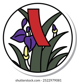 Sticker circular simple hanafuda, irises, Moriwa, Satsuki, red and short, May, irises and red and short
