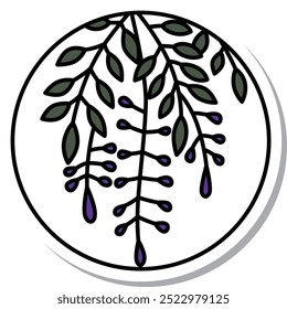 Sticker circular simple hanafuda Uzuki wisteria April wisteria scum