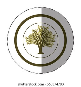 sticker circular with tree with ramifications and leaf