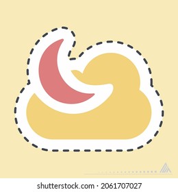 Sticker Cloudy Night - Line Cut - Simple illustration, Editable stroke, Design template vector, Good for prints, posters, advertisements, announcements, info graphics, etc.