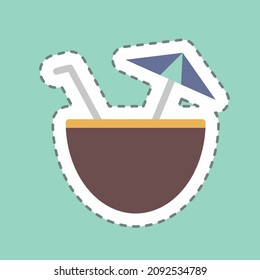 Sticker Coconut Drink - Line Cut - Simple illustration,Editable stroke,Design template vector, Good for prints, posters, advertisements, announcements, info graphics, etc.