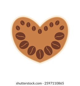 Sticker for coffee lovers. Heart of coffee beans. Vector illustration. Decorative element for cafeteria, shop, barista, kitchen.