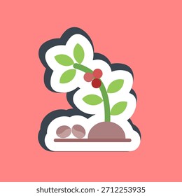 Sticker coffee tree. Coffee shop elements.