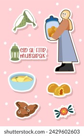 sticker collection of eid al fitr mubarak illustration design