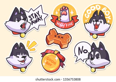 Sticker Collection of Emoji Cartoon Dog Emoticons. Vector Illustrations