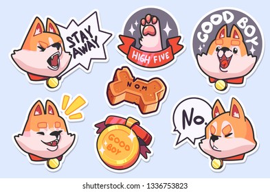 Sticker Collection of Emoji Cartoon Dog Emoticons. Vector Illustrations