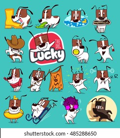 Coleção de adesivos de Emoji Cartoon Dog Emoticons. Ilustrações de estoque vetorial