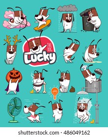 Sticker Collection Of Emoji Cartoon Dog Emoticons. Vector Stock Illustrations 