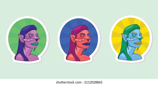 Sticker collection of fantasy creatures, mermaids