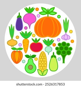 Sticker collection of fresh healthy vegetables, made in flat style - each of them is isolated for easy use. Healthy lifestyle or diet design element. Vector illustration