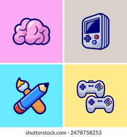 Aufkleber Kollektion Hobby Cartoon Vektorgrafik Icon Illustration. Objekt Festliche Musik Icon Concept Isolated Premium Vektorgrafik. Flacher Zeichentrickstil