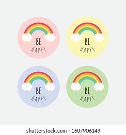 Sticker Collection with Rainbow and „Be Happy“ Lettering