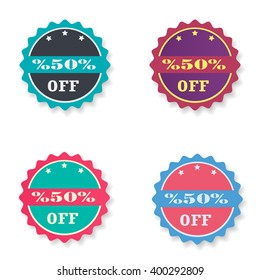 Sticker collection. Set of different colorful sale banners. Special offer -50%. Flat badges. Vector illustration, eps 10