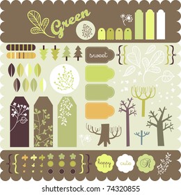 sticker collection of trees for scrapbook green series
