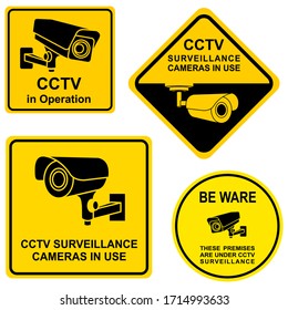 Sticker Collection warning of CCTV surveillance video security cameras. Vector illustration.