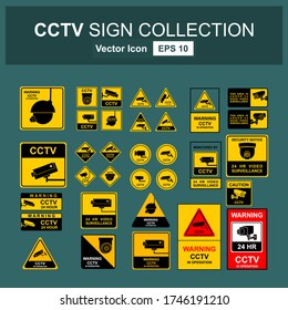 Sticker Collection warning of CCTV surveillance video security cameras. Vector illustration.