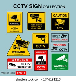 Sticker Collection warning of CCTV surveillance video security cameras. Vector illustration.